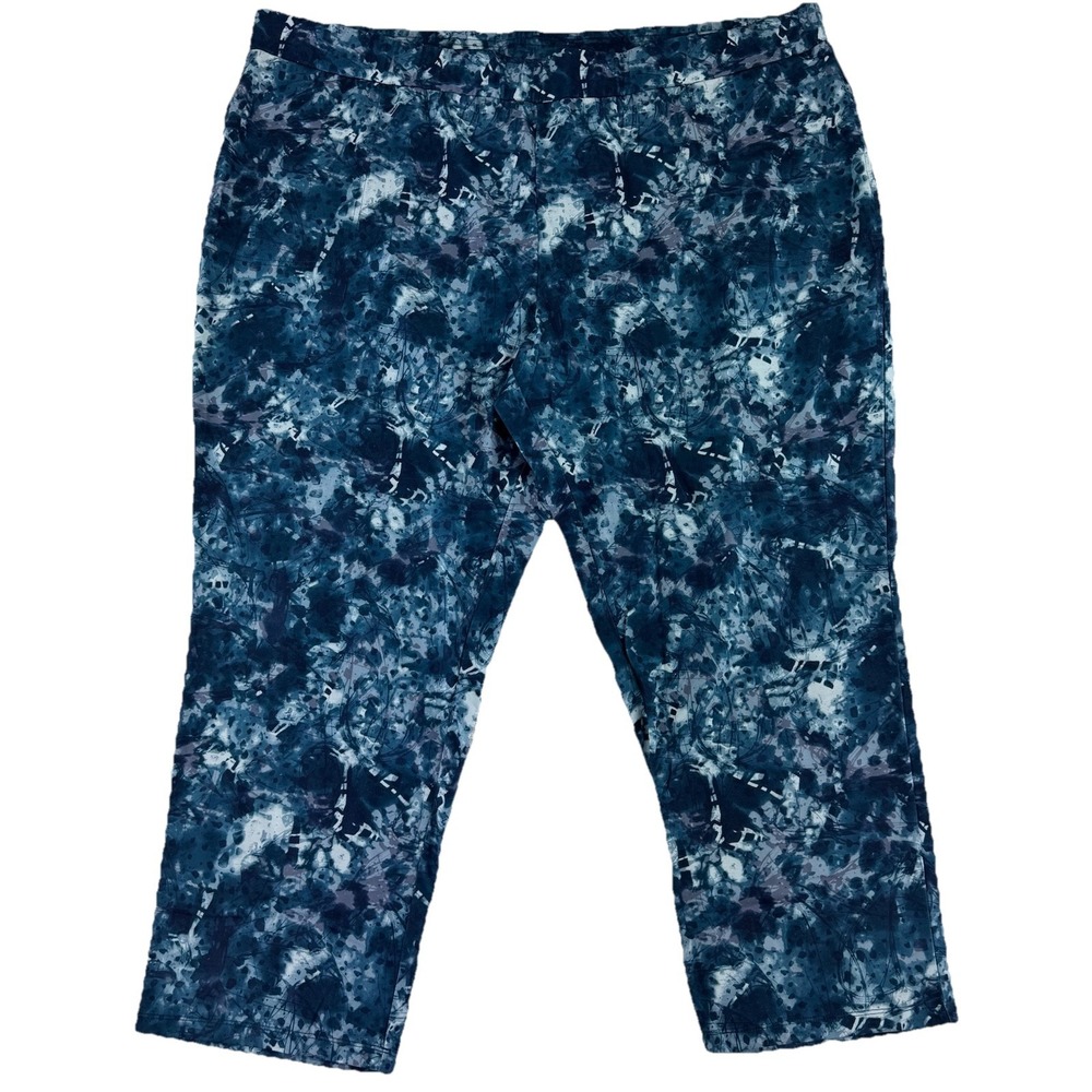 Logo Lounge by Lori Goldstein Abstract Print Straight Leg Pants 3X Deep Sea Blue